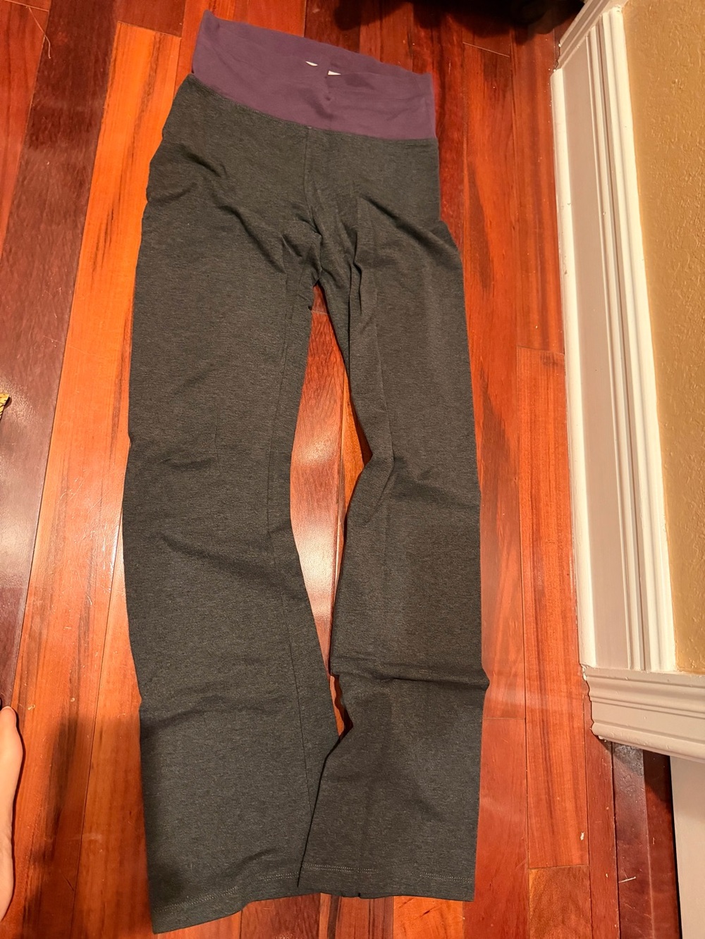 Women’s Y2K Yoga Pants with Purple Waistband leggings Wide Leg Dark Gray S / Med